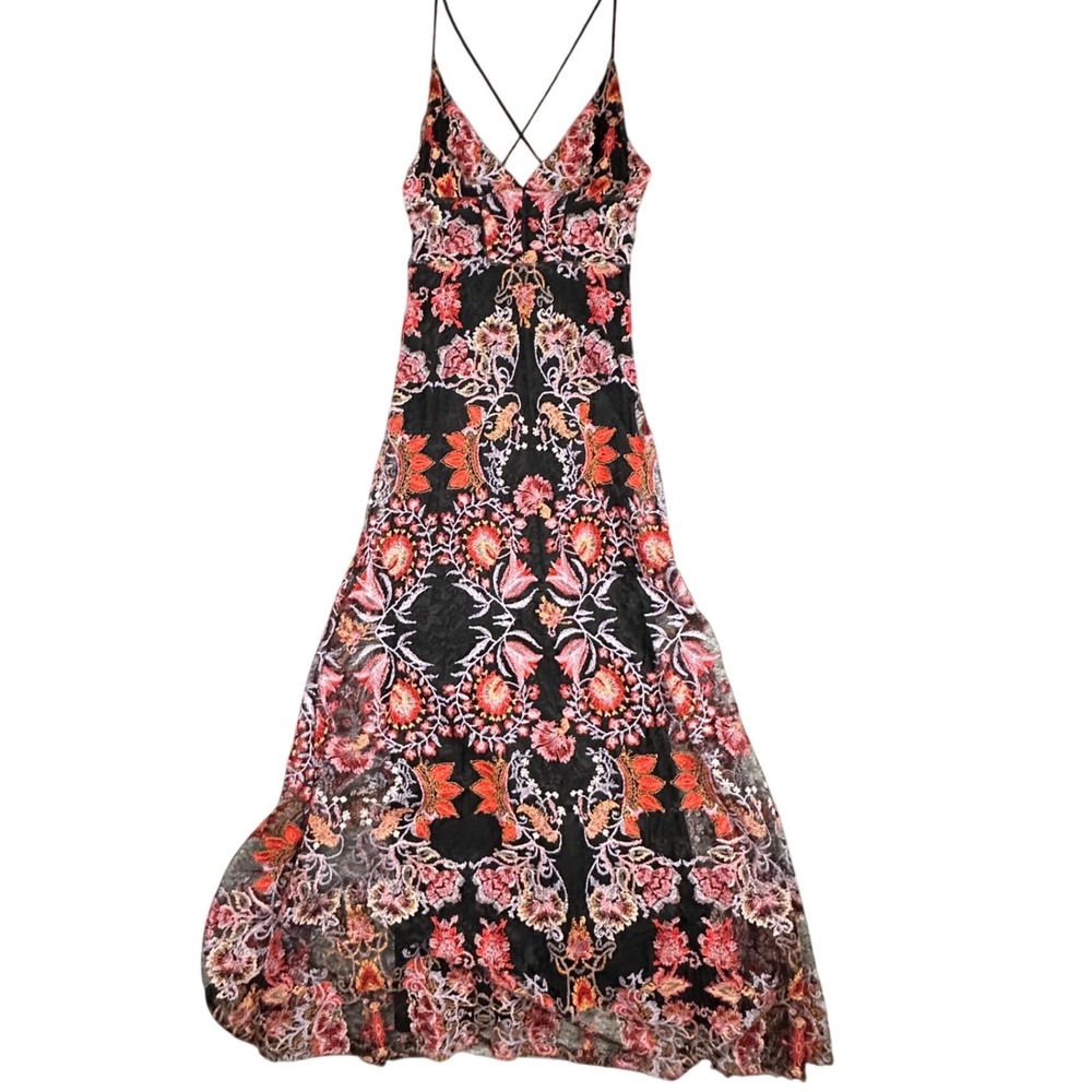 Free People Rising Sun Maxi Dress Women's 6 Warm Embroidered Floral Strappy Boho - Picture 1 of 15